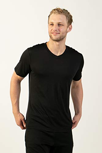 super.natural Herren Base V-hals T shirt, Jet Black, M EU