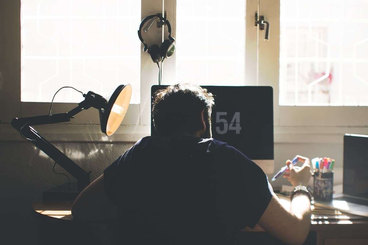 man, chair, computer